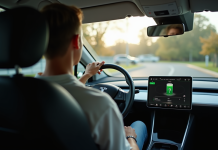Conducteur inquiet dans une voiture électrique avec batterie faible