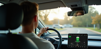 Conducteur inquiet dans une voiture électrique avec batterie faible