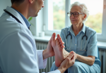Médecin examinant les pieds d'une personne âgée pour la neuropathie diabétique