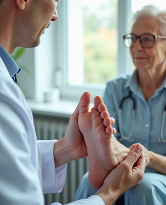 Médecin examinant les pieds d'une personne âgée pour la neuropathie diabétique