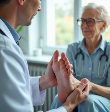 Médecin examinant les pieds d'une personne âgée pour la neuropathie diabétique