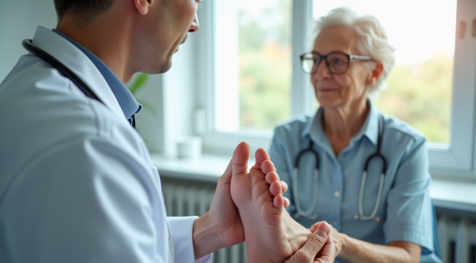 Médecin examinant les pieds d'une personne âgée pour la neuropathie diabétique