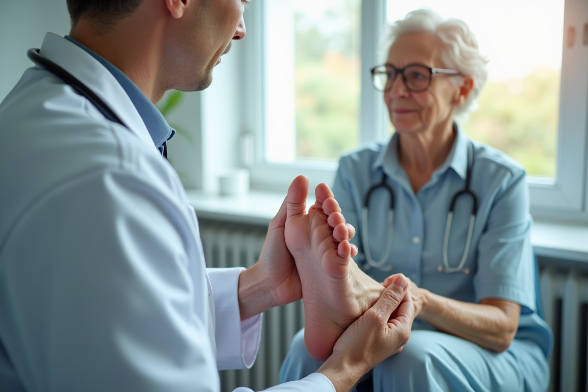 Médecin examinant les pieds d'une personne âgée pour la neuropathie diabétique