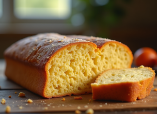 Gâteau gavottes croustillant doré tranché sur table en bois