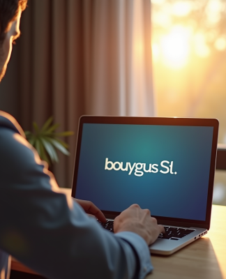 Homme au bureau regardant un écran Bouygues S1 lumineux