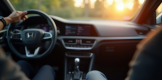 Intérieur moderne de voiture avec levier de vitesse automatique en détail