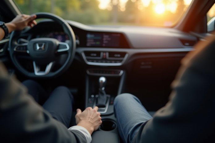 Intérieur moderne de voiture avec levier de vitesse automatique en détail