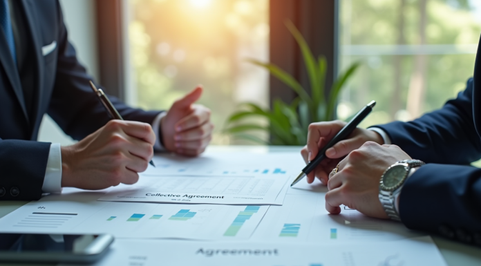 Deux professionnels d'affaires examinant des documents