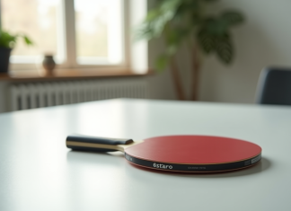 Sélectionner la raquette de ping-pong 6 étoiles idéale pour sublimer votre jeu Raquette de tennis de table 6 étoiles sur table blanche