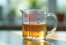 Verre mesureur avec liquide jusqu a 50 ml en gros plan