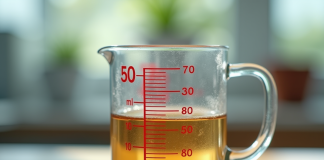 Verre mesureur avec liquide jusqu a 50 ml en gros plan