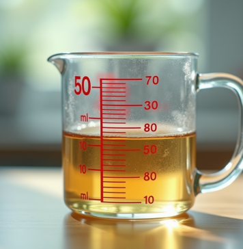 Verre mesureur avec liquide jusqu a 50 ml en gros plan