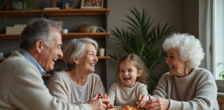 Famille multigenerational autour d'une table en intérieur