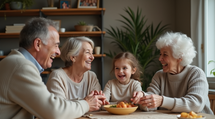 Famille multigenerational autour d'une table en intérieur