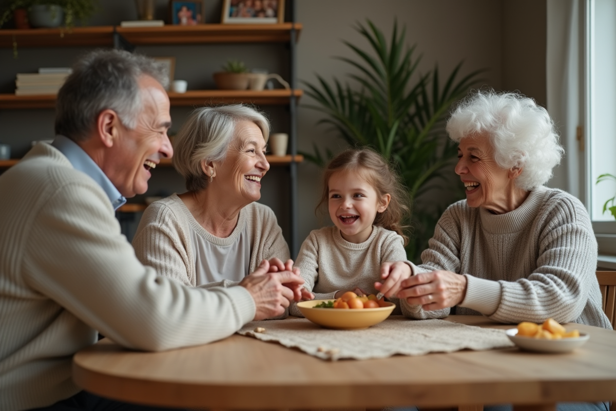 Famille multigenerational autour d'une table en intérieur