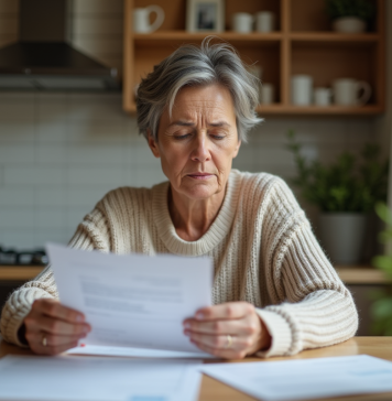 Devenir propriétaire à 100% d’un logement après 2025 : est-ce impossible ? Femme d'âge moyen examine des documents immobiliers à la maison