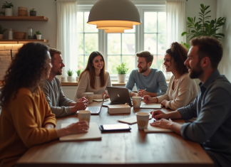 Culture financière : comment développer une bonne gestion de ses finances ? Groupe de personnes discutant finances à la cuisine