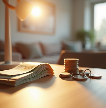 Somme d’argent liquide autorisée chez soi : combien garder en sécurité ? Intérieur moderne d'une maison avec billets et pièces euro sur une table