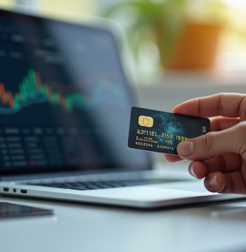 Retirer de l’argent sur la blockchain : explications et solutions simples à connaître Main tenant un portefeuille crypto avec une carte bancaire et un écran de transaction