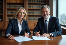 Deux avocats en réunion dans un bureau moderne