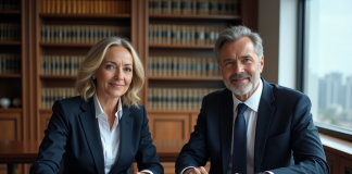 Deux avocats en réunion dans un bureau moderne