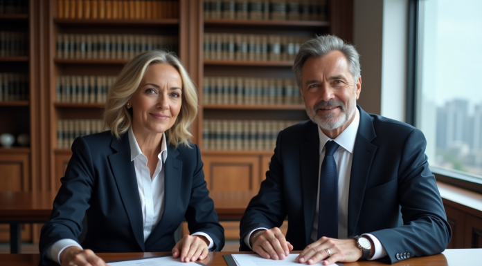 Deux avocats en réunion dans un bureau moderne