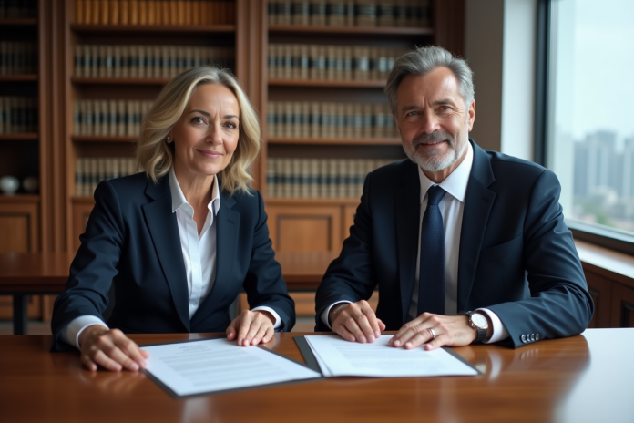 Deux avocats en réunion dans un bureau moderne