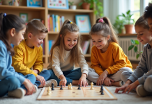 Groupe d'enfants d'école primaire jouant à un jeu de société