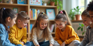 Groupe d'enfants d'école primaire jouant à un jeu de société