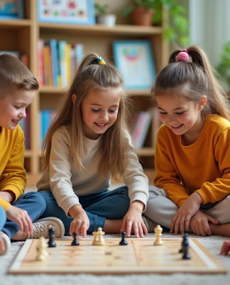 Groupe d'enfants d'école primaire jouant à un jeu de société