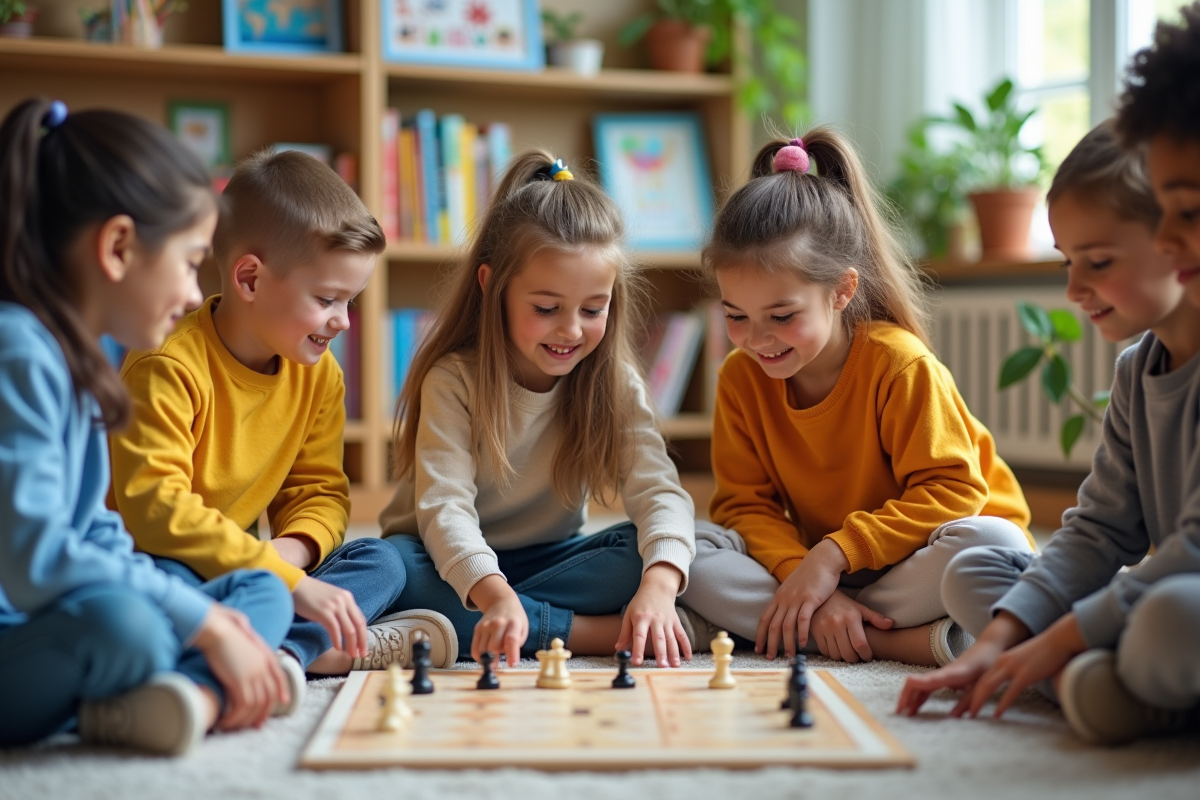 Groupe d'enfants d'école primaire jouant à un jeu de société