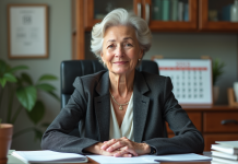 Retraite : Pourquoi la dernière année de travail est-elle si importante ? Femme d'une soixantaine en costume dans son bureau