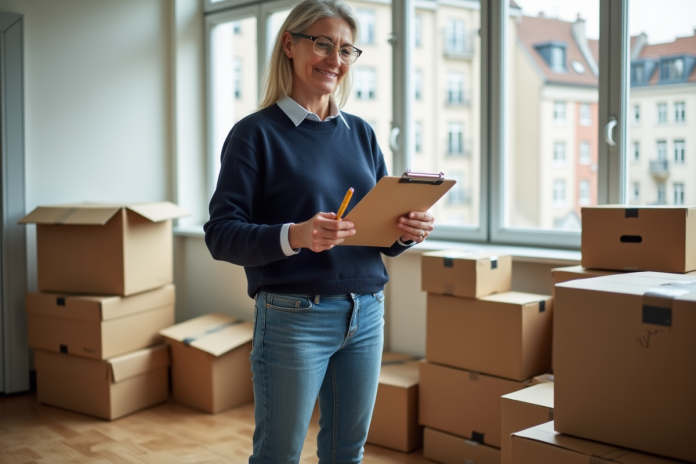 femme-organisation-de-migration Femme organisée vérifiant des cartons dans un appartement à Rennes
