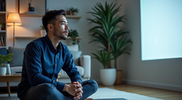 Jeune homme regardant une projection avec un projecteur Acer