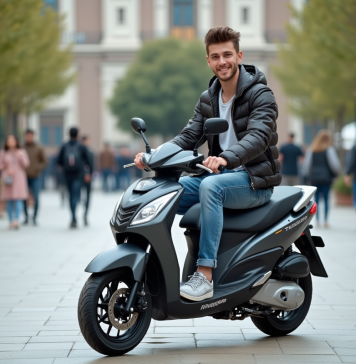 Les meilleurs modèles de scooter 50cc 2T en 2025 Jeune homme sur scooter en ville dynamique
