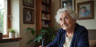 Femme senior concentrée à gérer ses finances à la maison