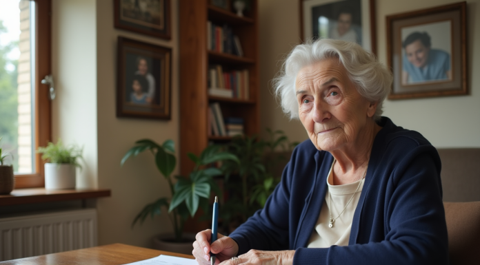 Femme senior concentrée à gérer ses finances à la maison