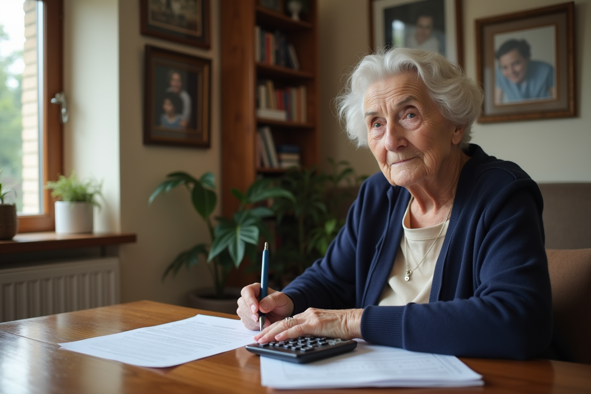 Femme senior concentrée à gérer ses finances à la maison