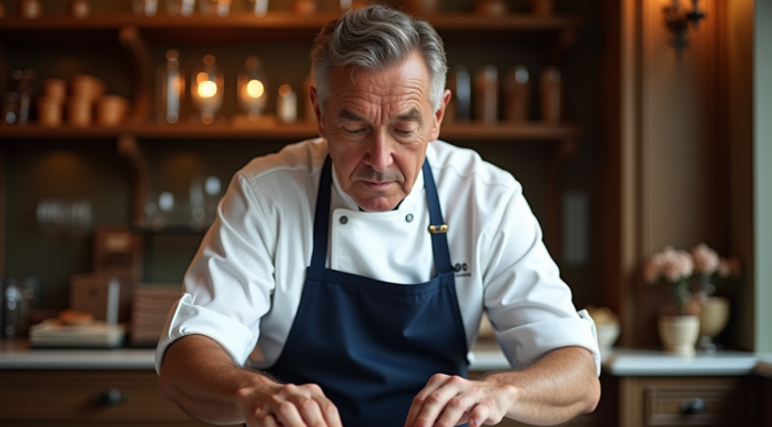 Chocolatier français arrangeant des bonbons en chocolat