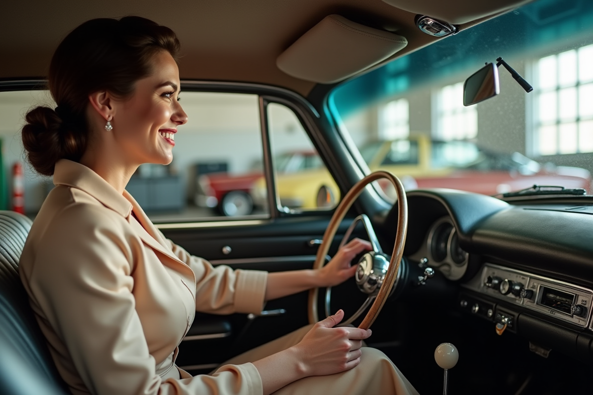 Femme souriante assise au volant d