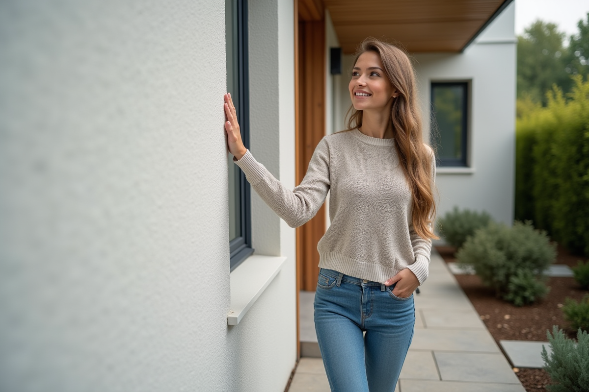Jeune femme souriante touchant l