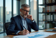 Homme d affaires en costume regardant un graphique en déclin