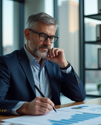 Homme d affaires en costume regardant un graphique en déclin