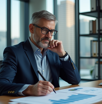 Homme d affaires en costume regardant un graphique en déclin