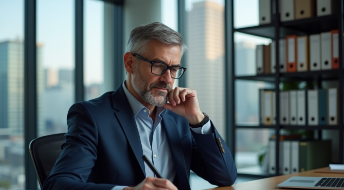 Homme d affaires en costume regardant un graphique en déclin