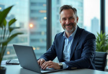 Effet de levier 5x : Découvrez la signification des bénéfices dans l’investissement Homme d'affaires en costume regardant des graphiques financiers