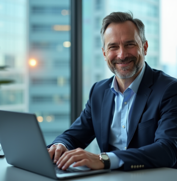 Homme d'affaires en costume regardant des graphiques financiers