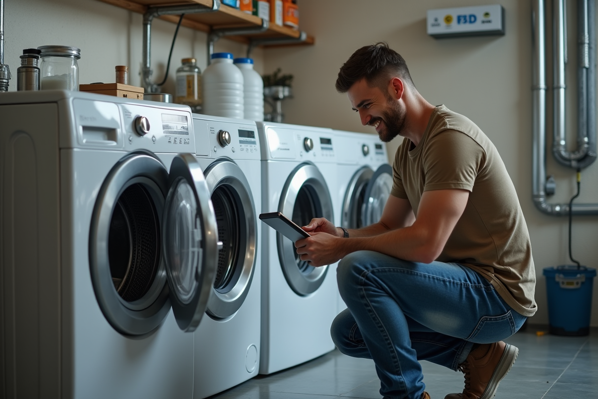Jeune homme vérifiant un compteur d
