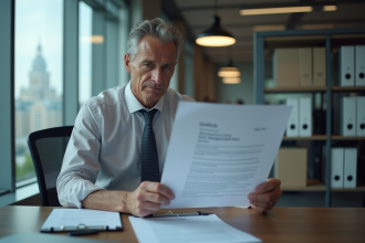 Homme d'affaires avec certificat médical en bureau