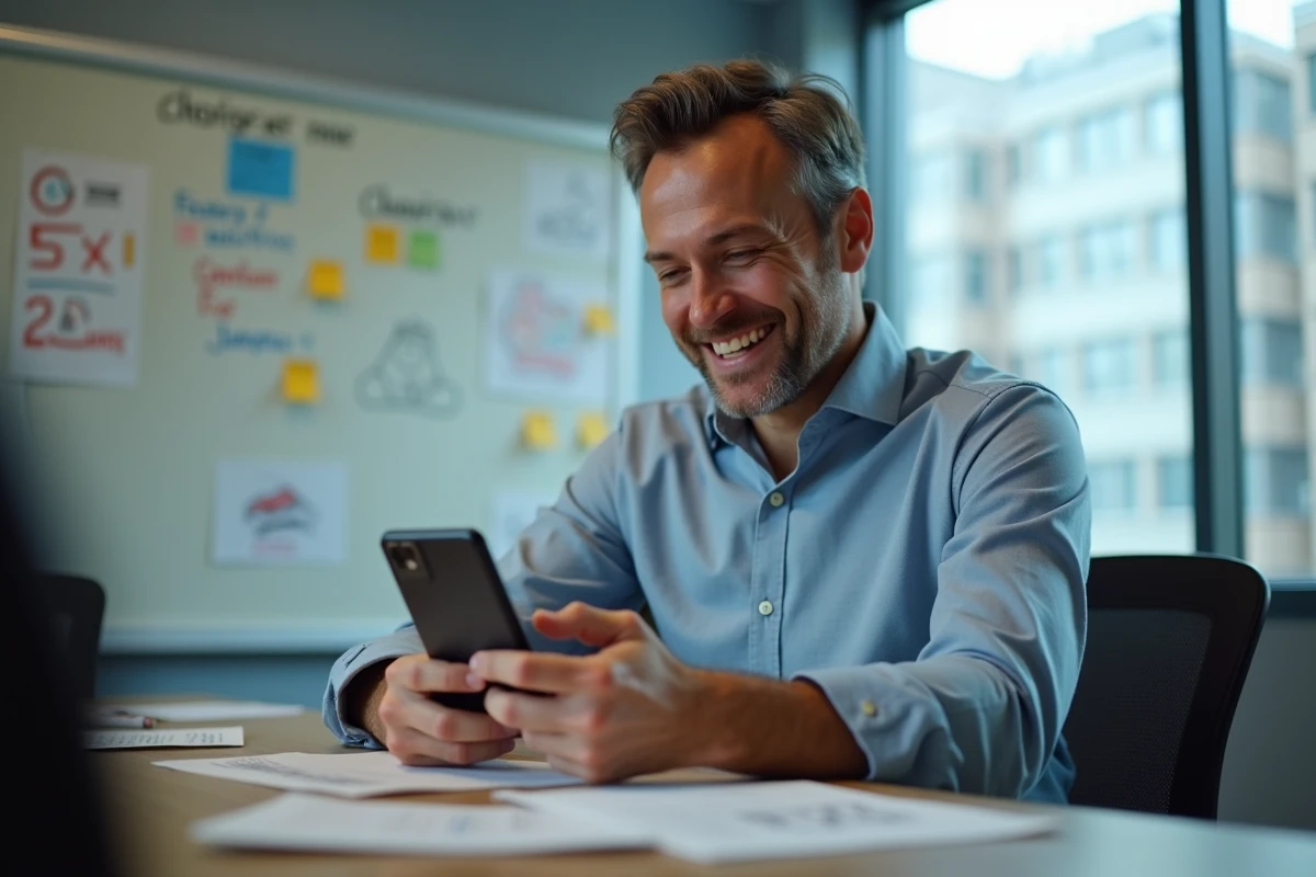 Homme d age moyen testant une interface de smartphone